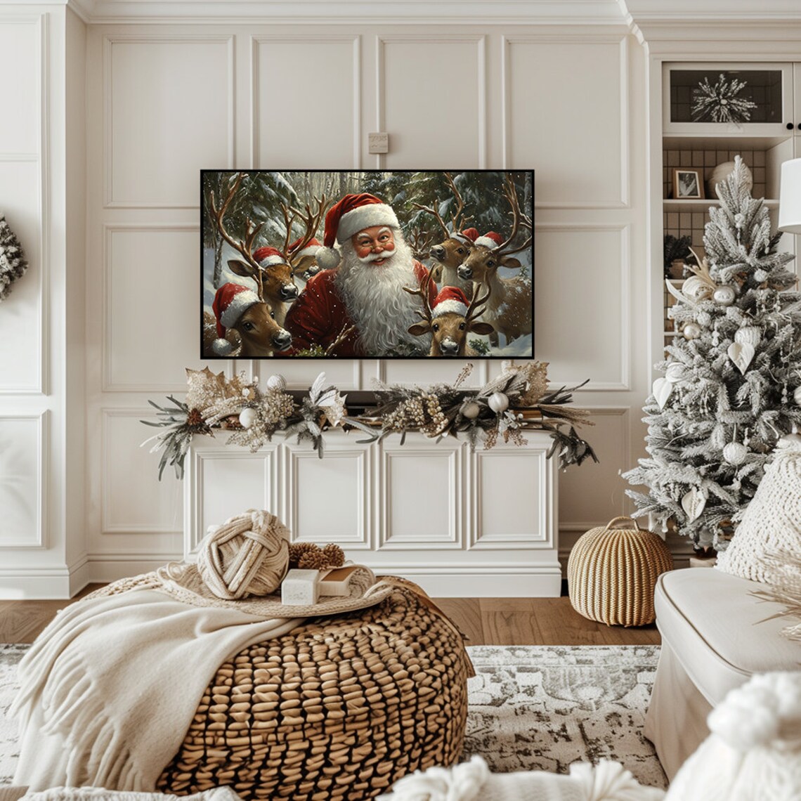 Santa Claus Selfie with Reindeer in Hats Festive Christmas Poster - Image 7