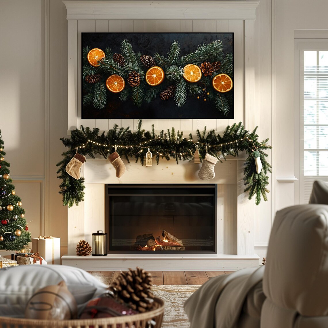 Christmas Garland with Orange Slices and Pinecones Dark Holiday Poster - Image 7