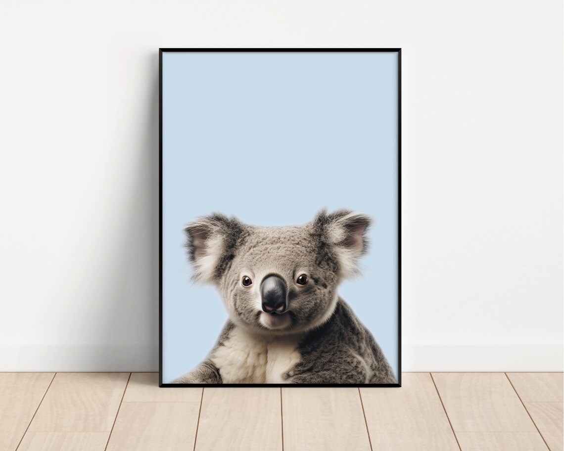 Koala Portrait Close-Up on Pale Blue Photorealistic Animal Poster - Image 3