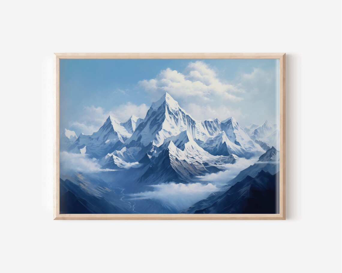 Snow-Capped Himalayan Peaks Blue Mountain Landscape Wall Poster - Image 3