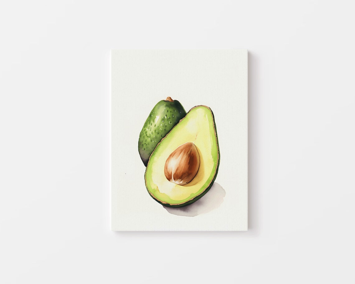Avocado Halved and Whole Watercolor Fruit Art on Cream Poster - Image 4