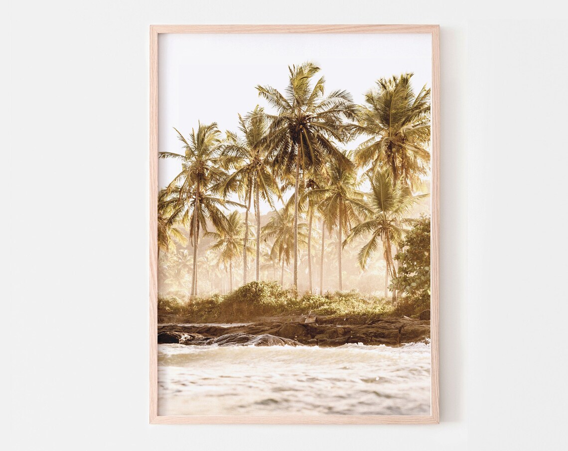 Tropical Palm Trees Beach Poster, Coastal Photography