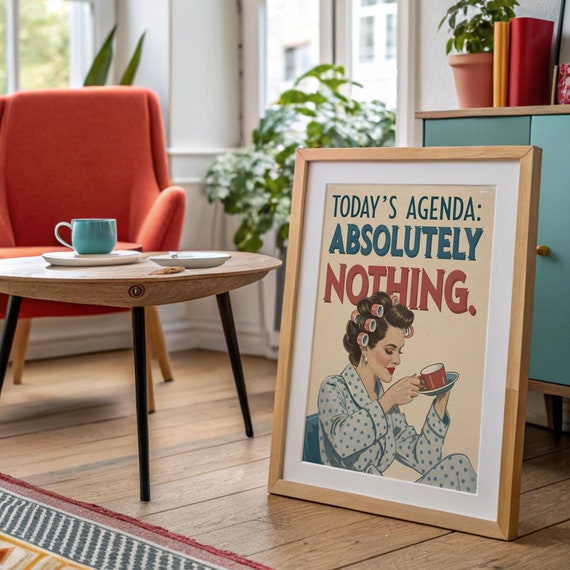 Funny Vintage Retro Poster, Lady Bathroom Decor