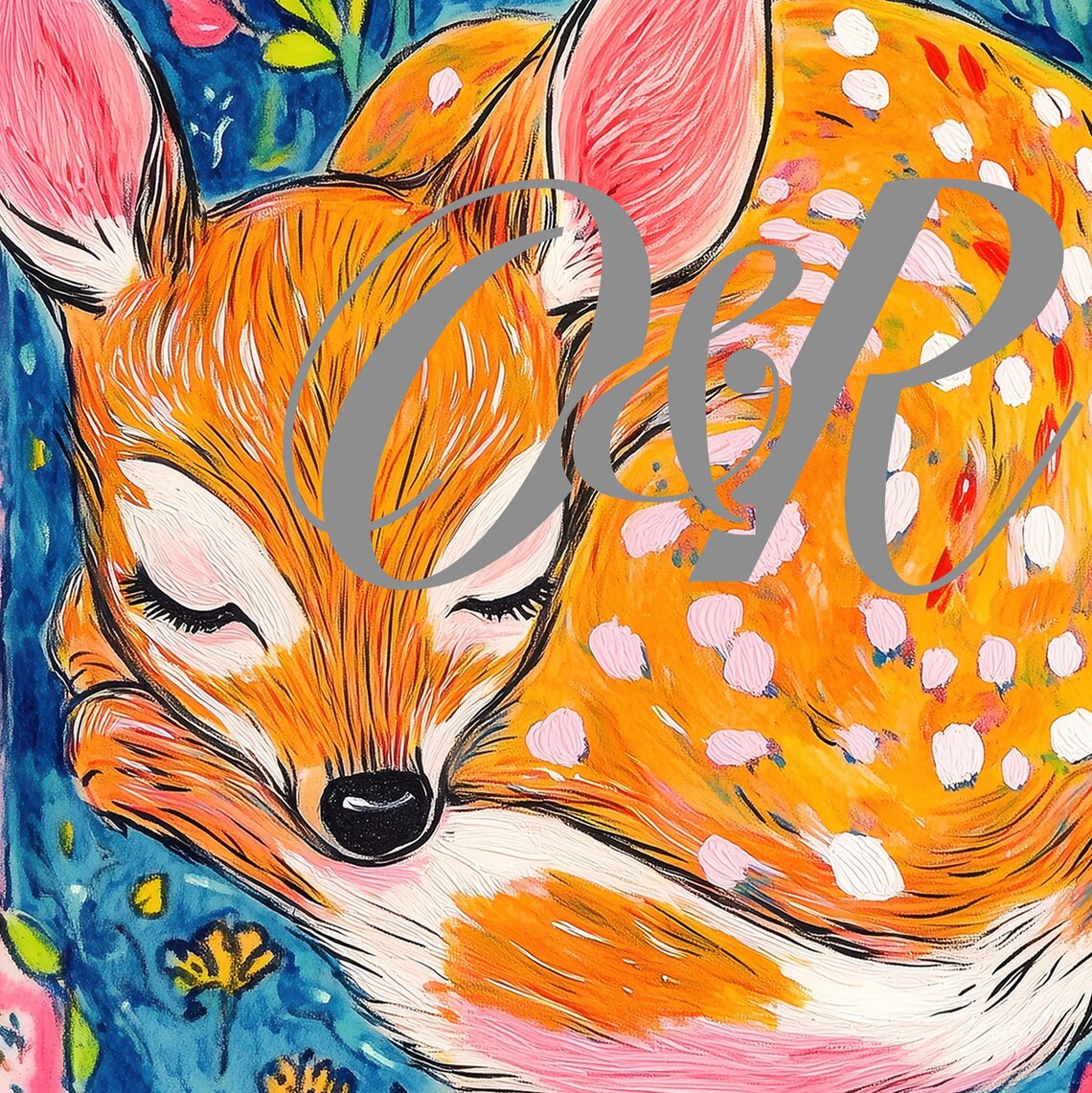 Sleeping Fawn on Colorful Rug Vibrant Woodland Nursery Wall Art Print - Image 5