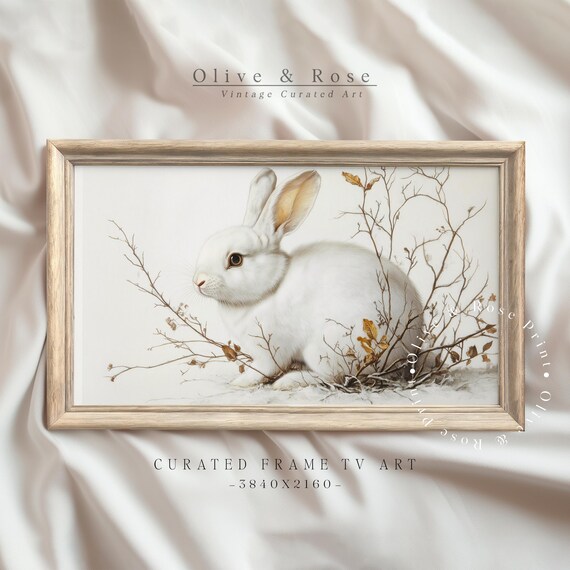 White Rabbit Among Autumn Branches Watercolor Woodland Animal Poster