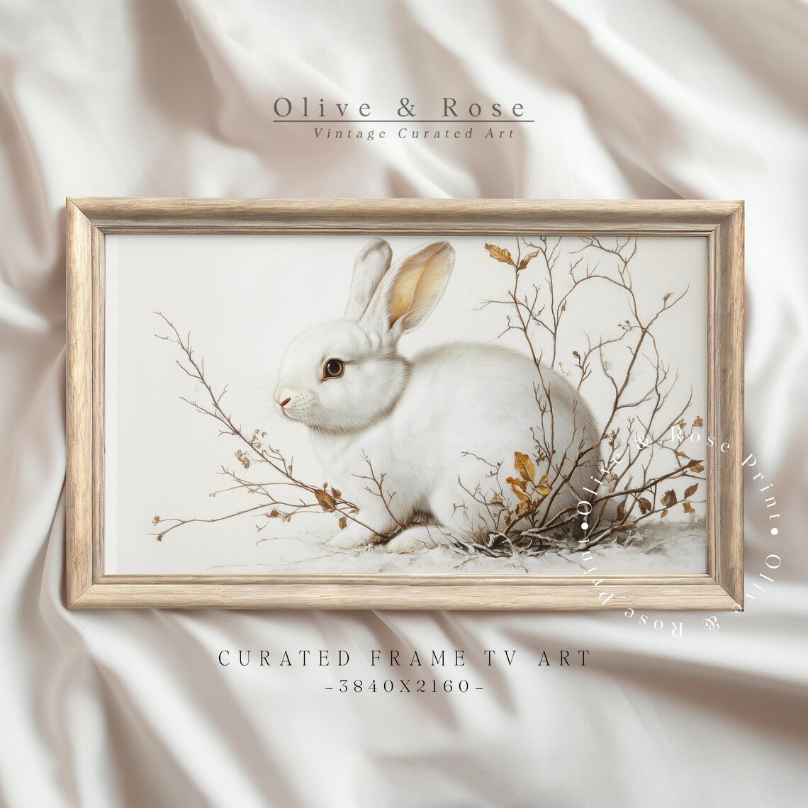 White Rabbit Among Autumn Branches Watercolor Woodland Animal Poster