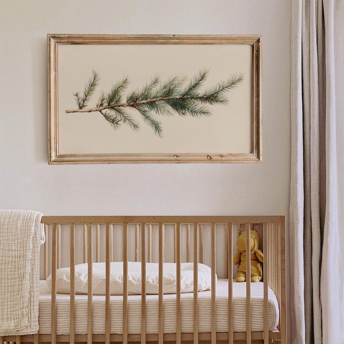 Vintage Pine Branch Botanical Illustration Cream Minimalist Art Poster - Image 2
