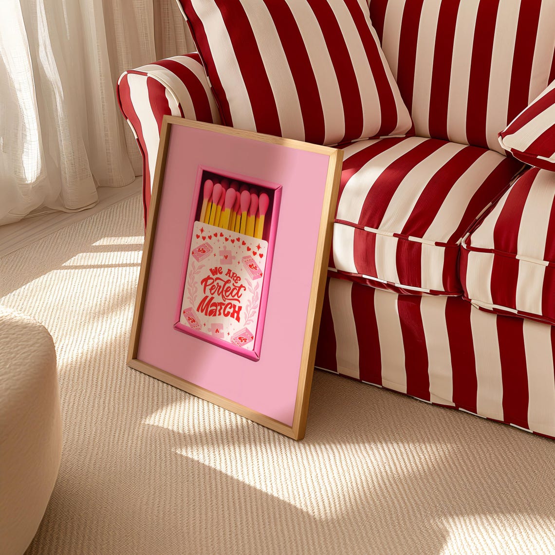 We Are Perfect Match Pink Matchbox Hearts Valentine Art Poster - Image 4