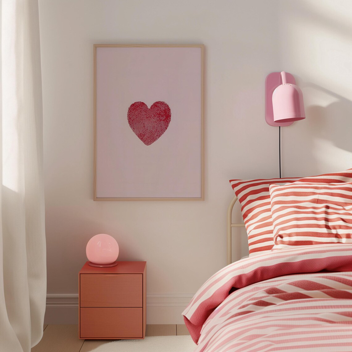 Red Fingerprint Heart Minimalist Pink Background Love Art Poster - Image 5