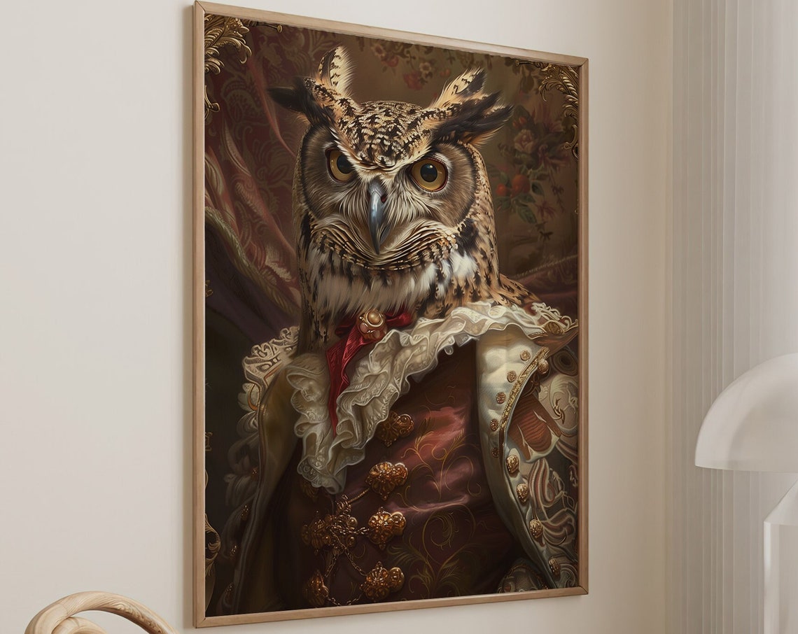 Great Horned Owl Royal Portrait in Victorian Regalia Wall Art