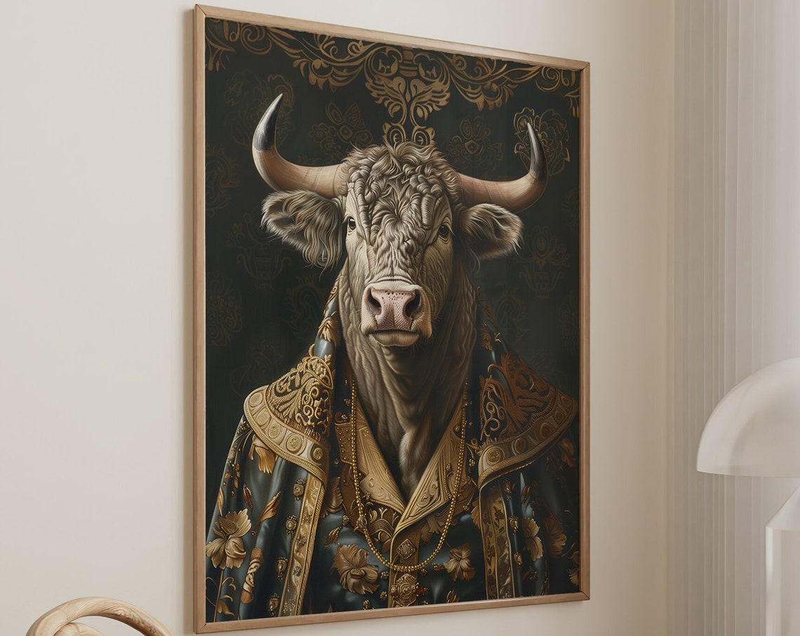 Bull Royal Portrait in Gold Embroidered Victorian Outfit Poster - Image 4