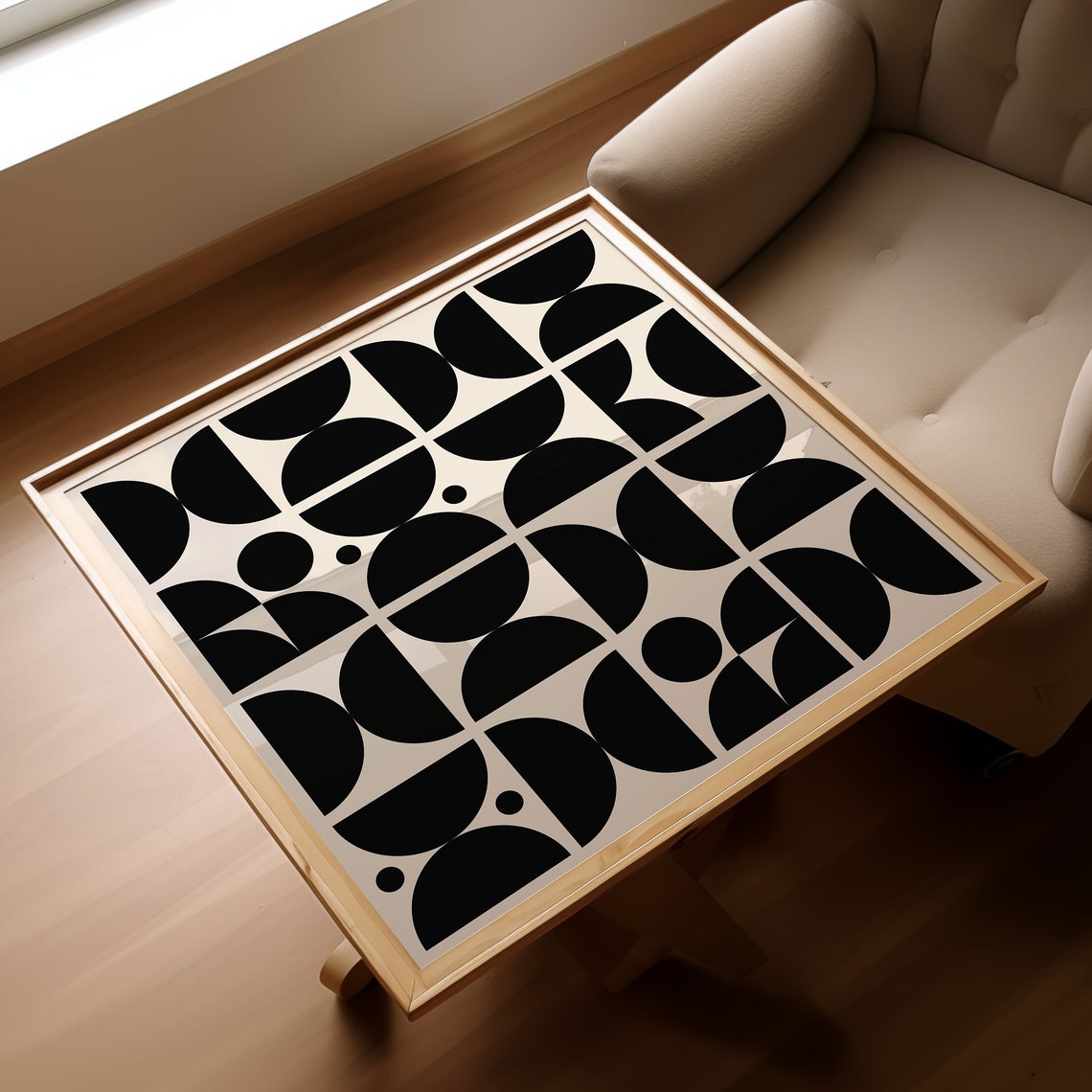 Black And White Geometric Semicircle Grid Bauhaus Art Poster