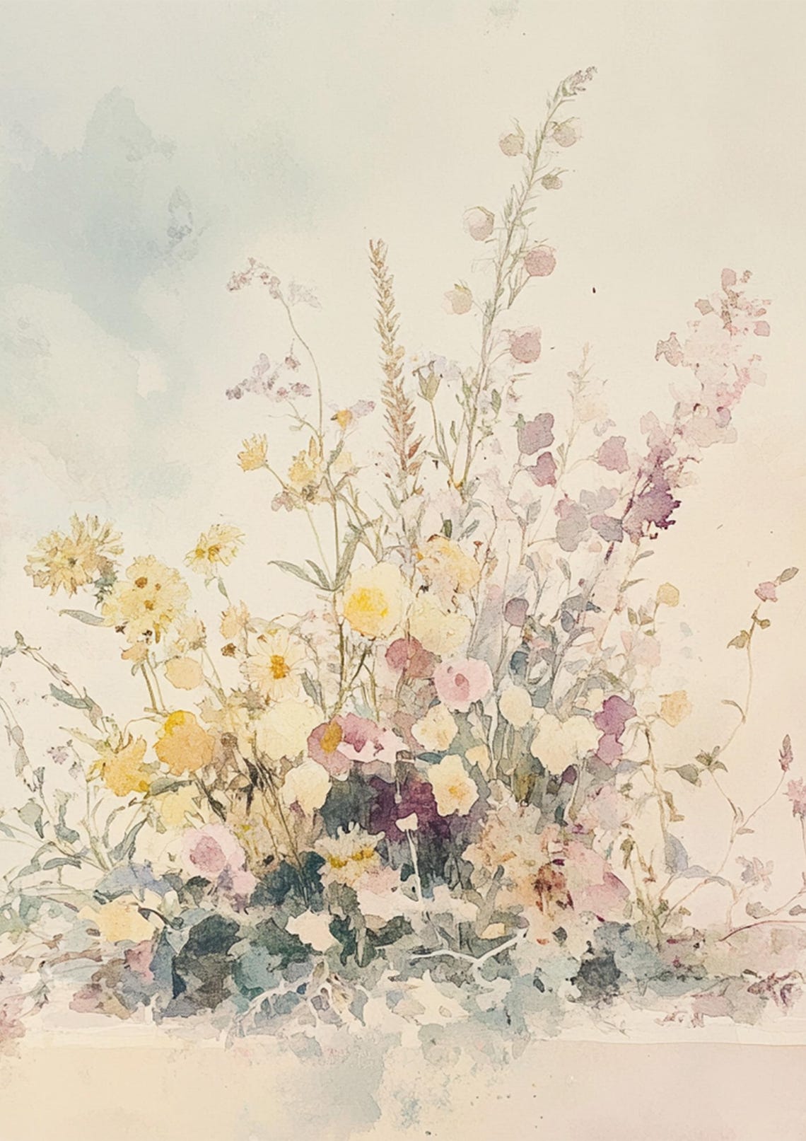 Delicate Pastel Wildflowers Watercolor Soft Floral Botanical Poster