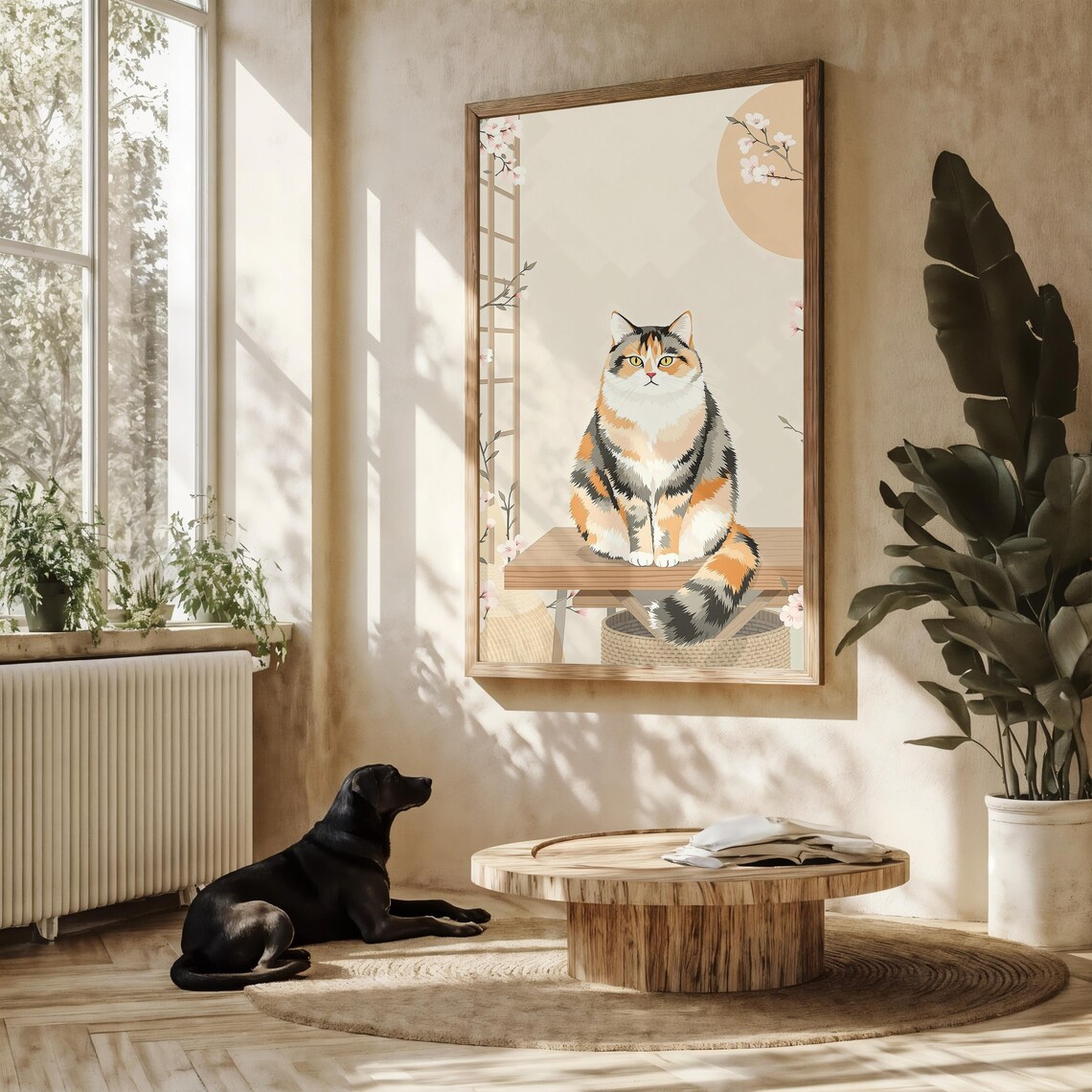 Calico Cat Japanese Style Floral Illustration - Image 3