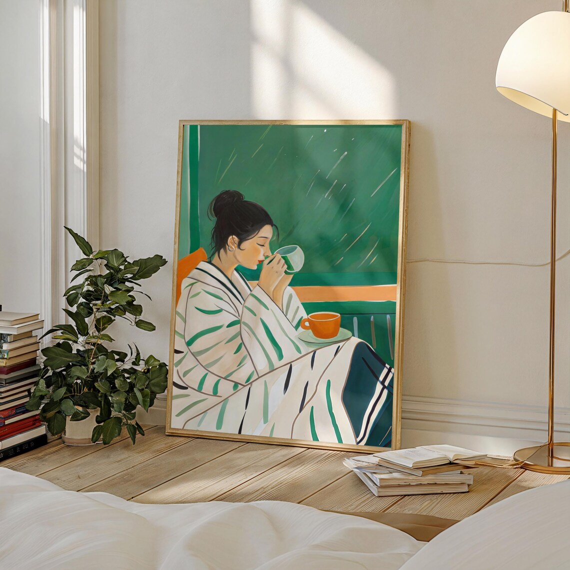 Cozy Girl With Mug Illustration, Watercolor Woman - Image 2