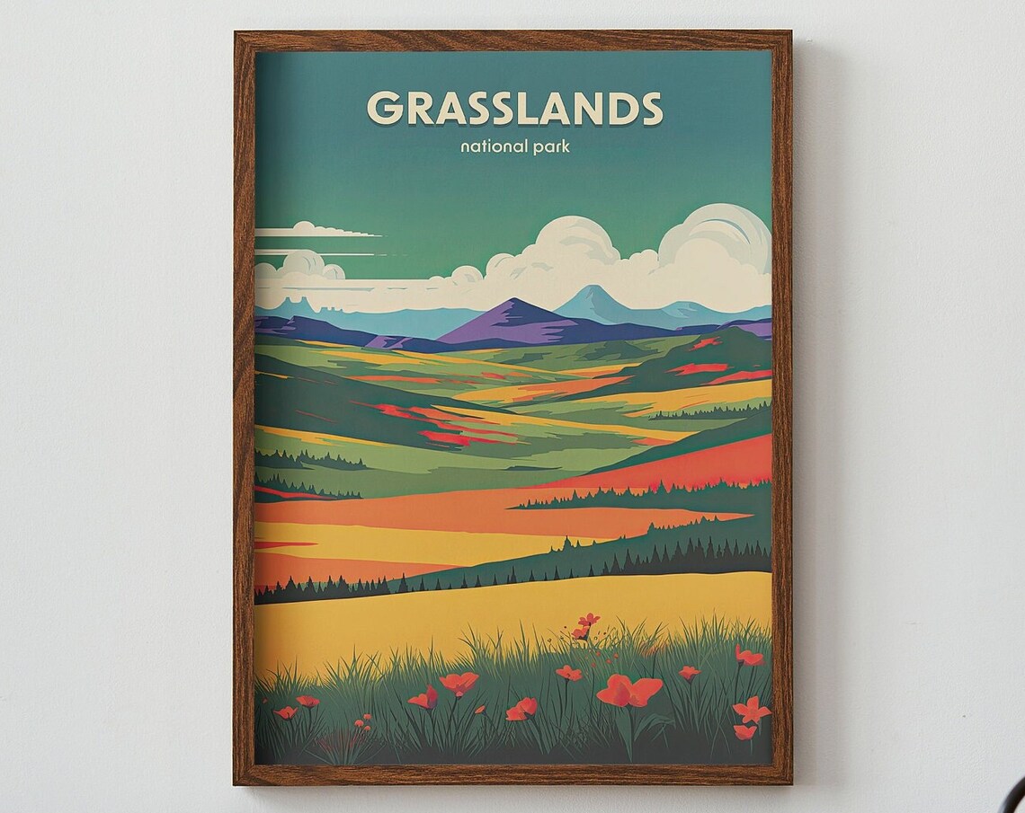 Grasslands National Park Saskatchewan Retro Canada Travel Poster