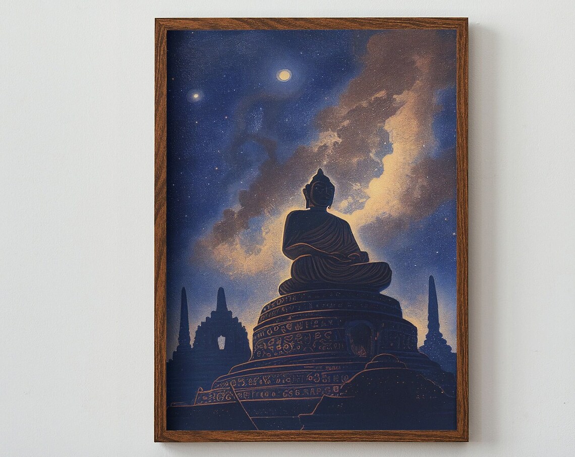 Borobudur Buddha on Stupa Under Starry Night Sky Indonesia Poster