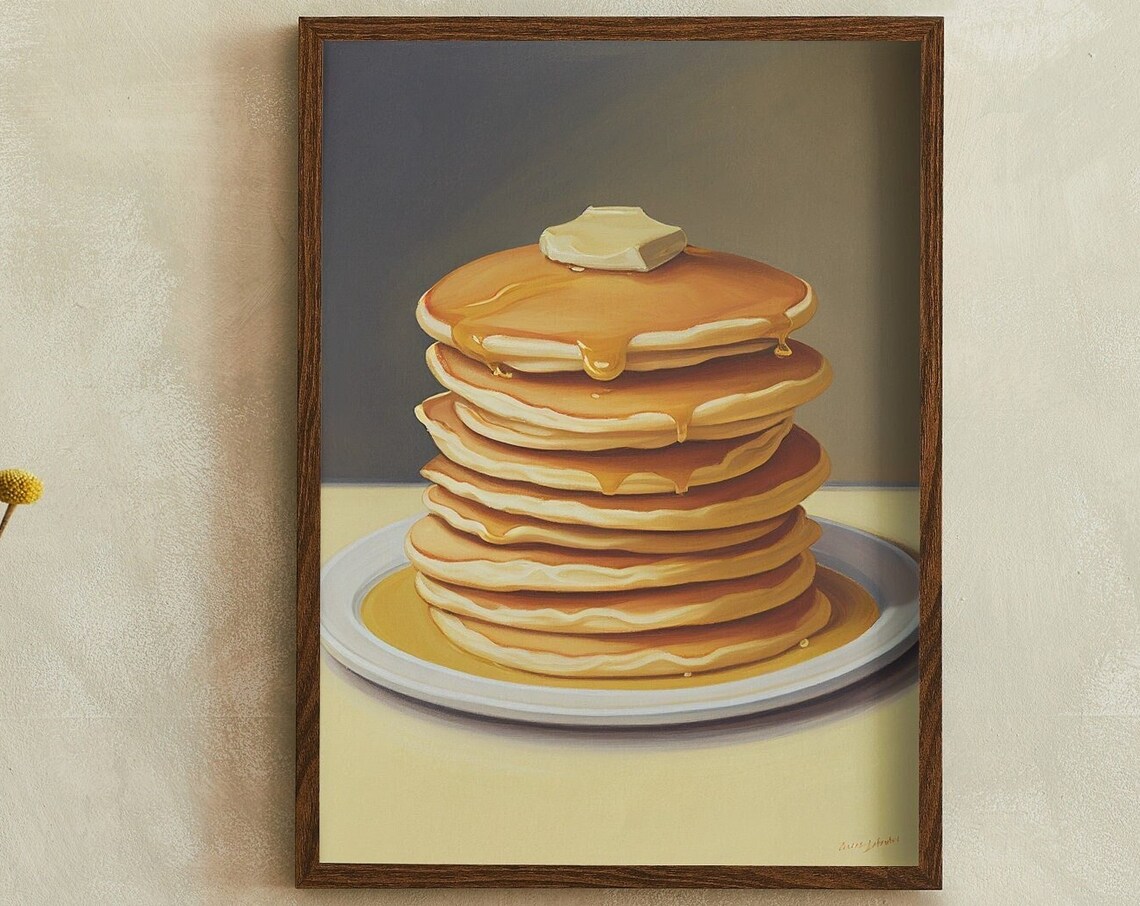 Tall Stack of Buttermilk Pancakes with Maple Syrup Art Poster