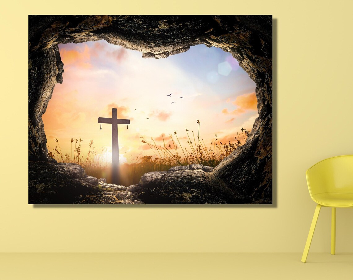 Empty Tomb Sunrise Cross Christian Resurrection Faith Poster