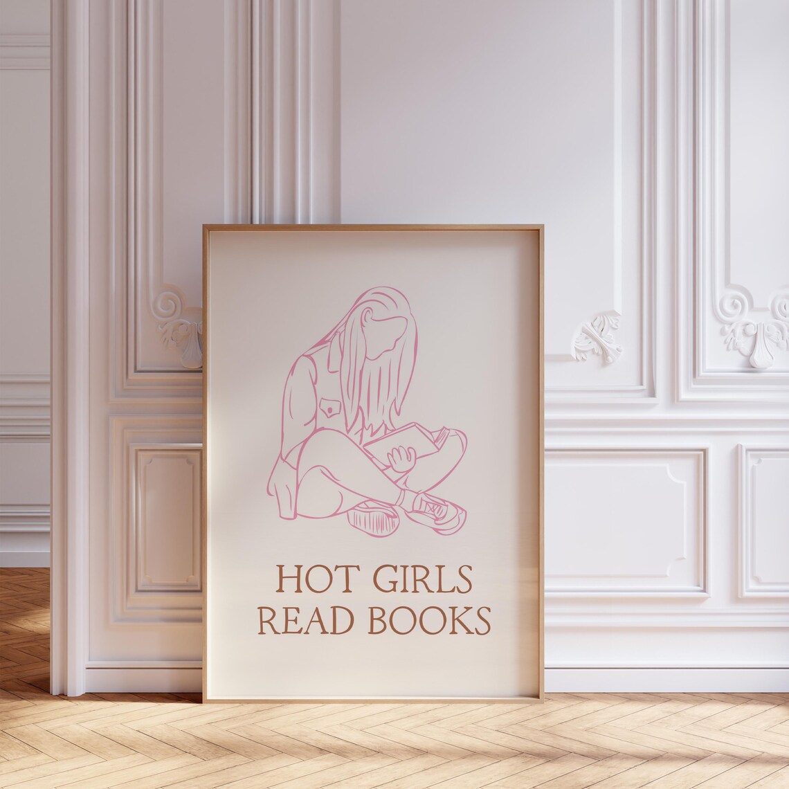 Hot Girls Read Books Pink Line Art Poster for Bookish Readers - Image 4