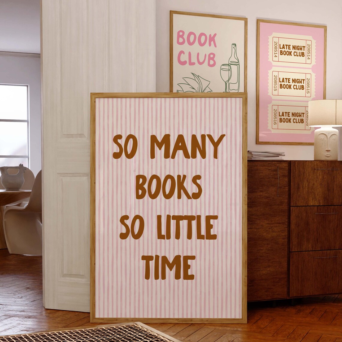 So Many Books So Little Time Blush Pink Striped Reading Quote Poster - Image 5