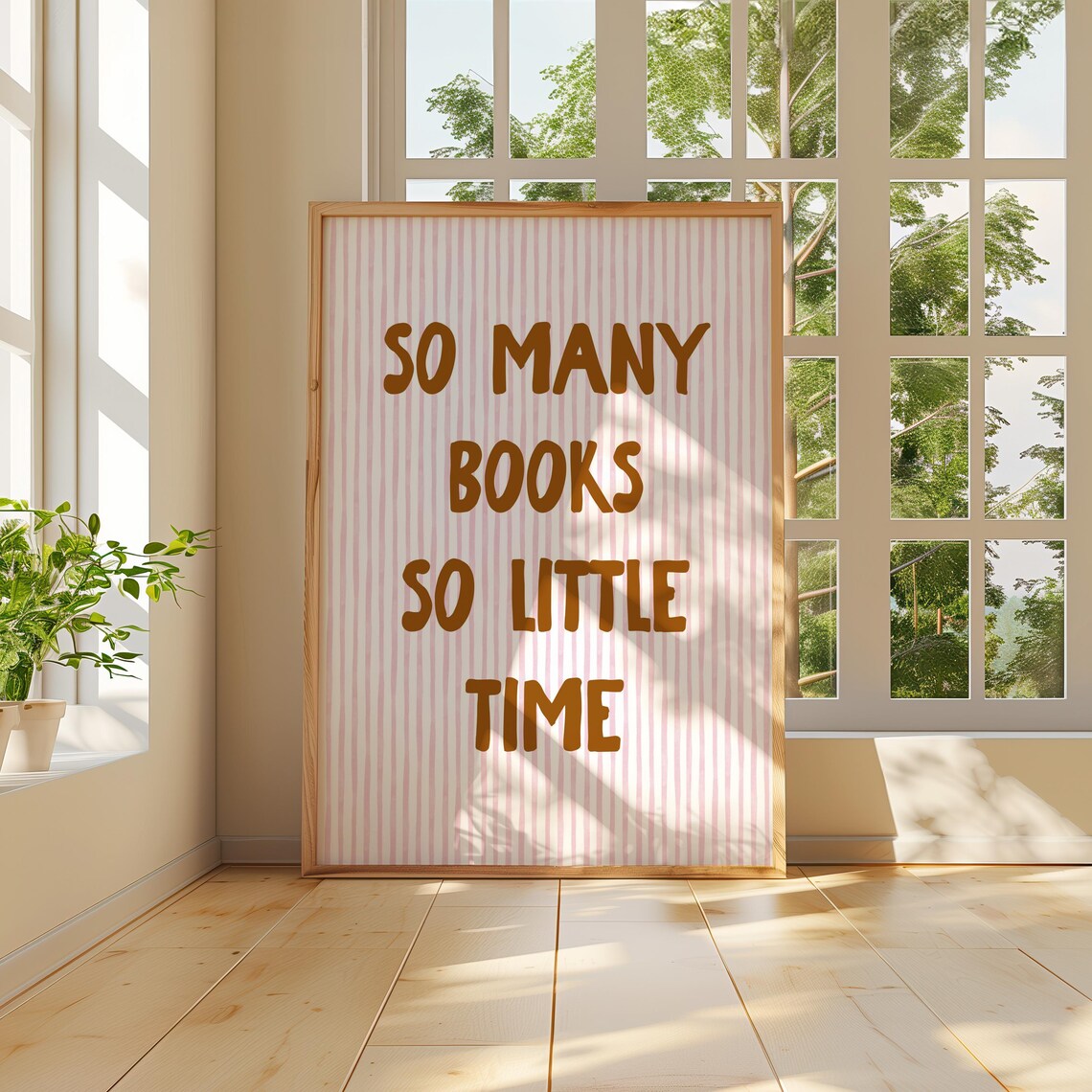 So Many Books So Little Time Blush Pink Striped Reading Quote Poster - Image 3