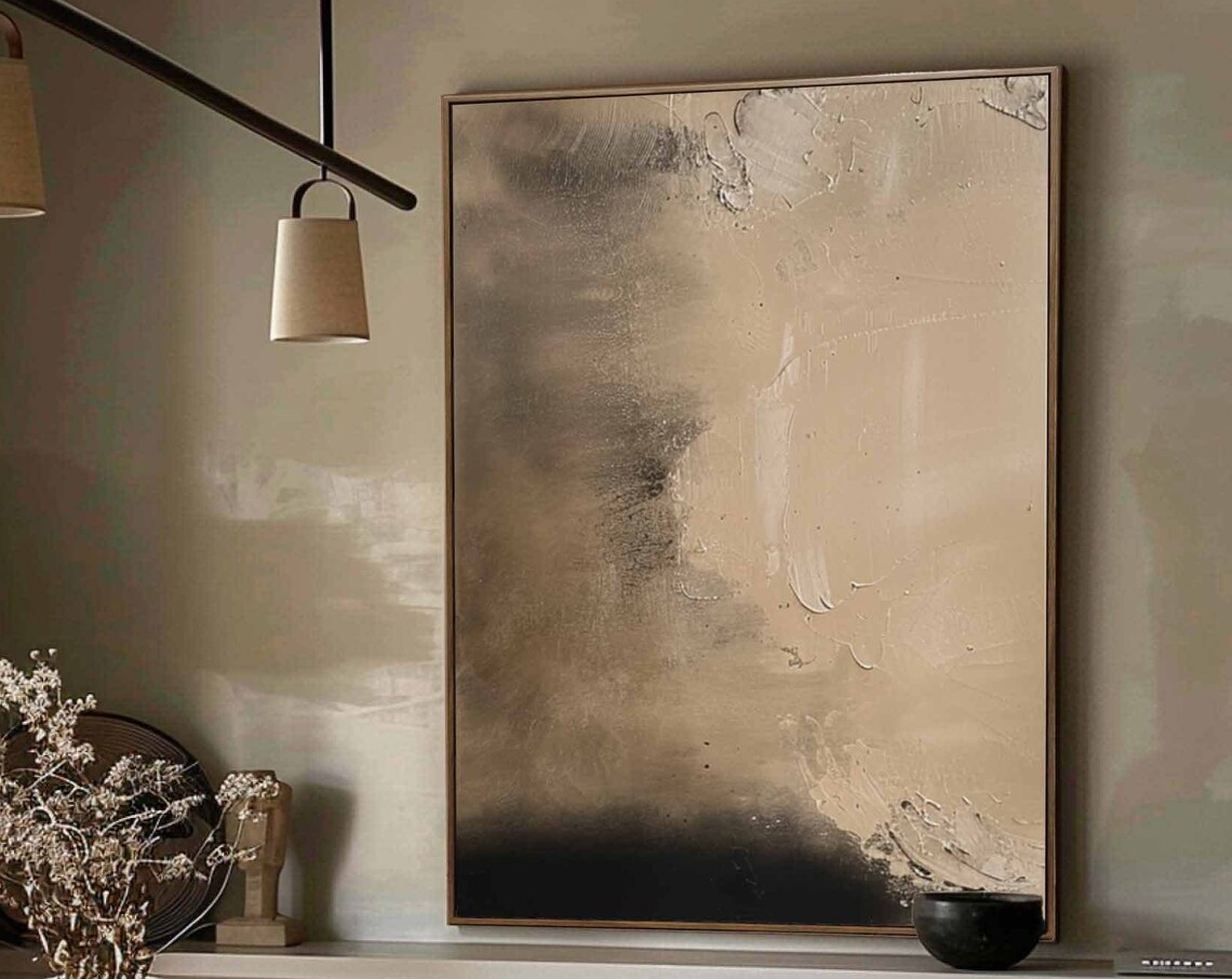Beige Black Ink Wash Wabi Sabi Abstract Textured Neutral Art Poster