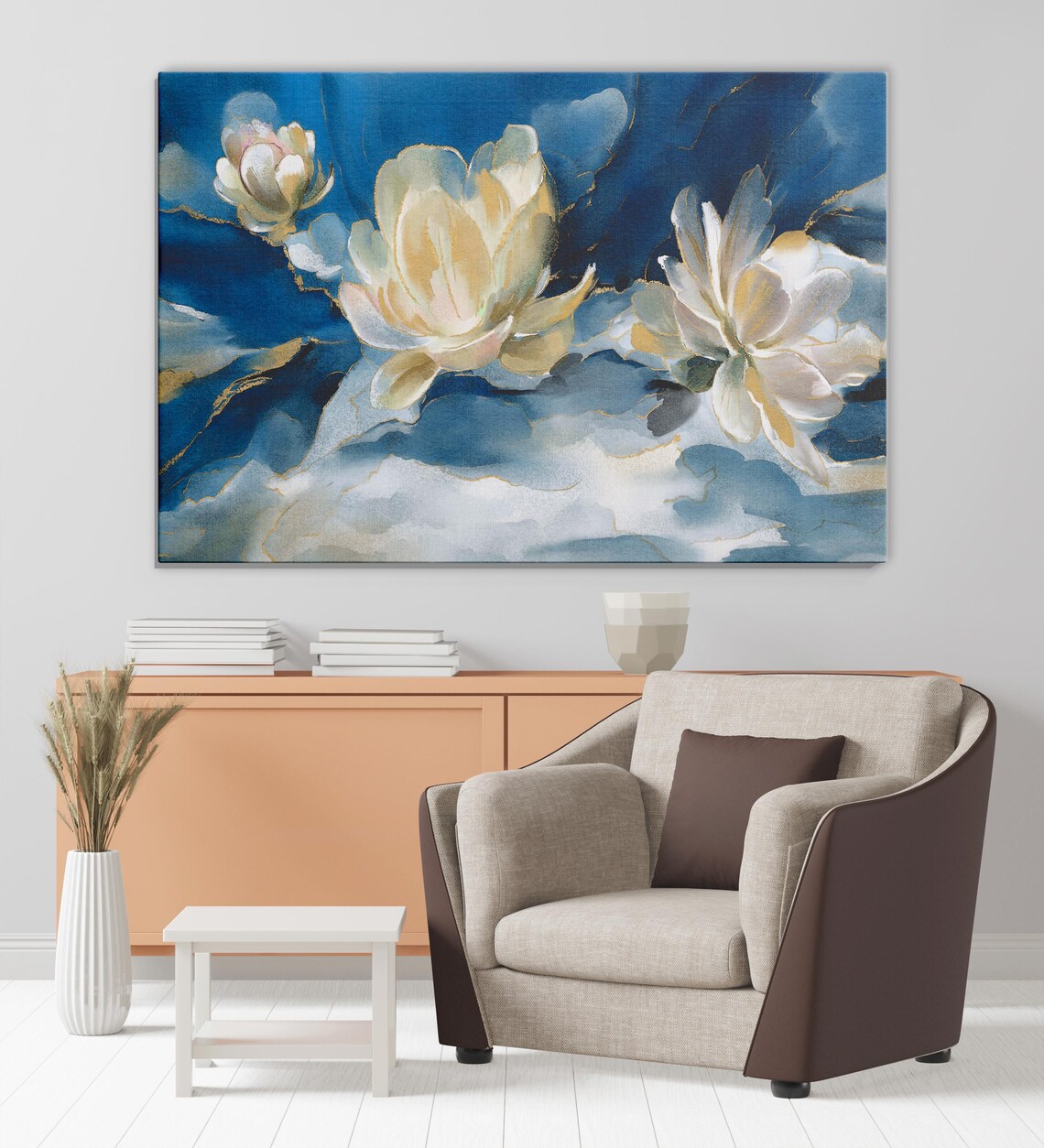 Abstract White Blue Flower, Modern Artwork - Image 4