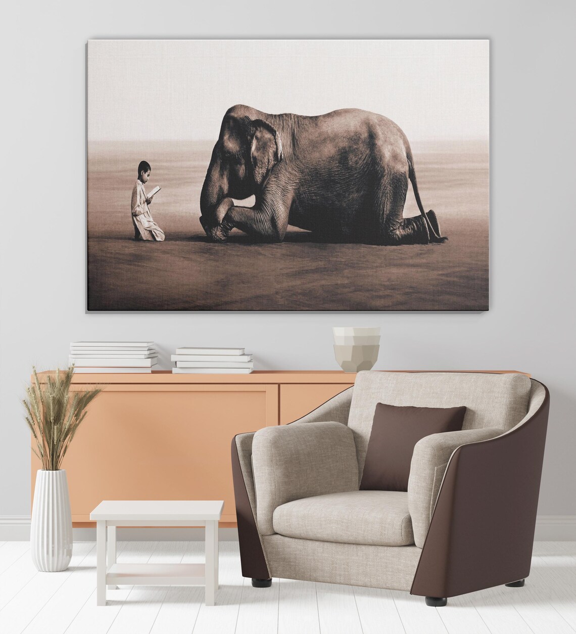 Boy Reading To Elephant, Surreal Artwork - Image 2