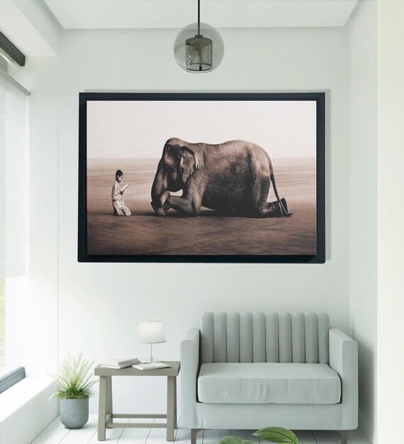 Boy Reading To Elephant, Surreal Artwork