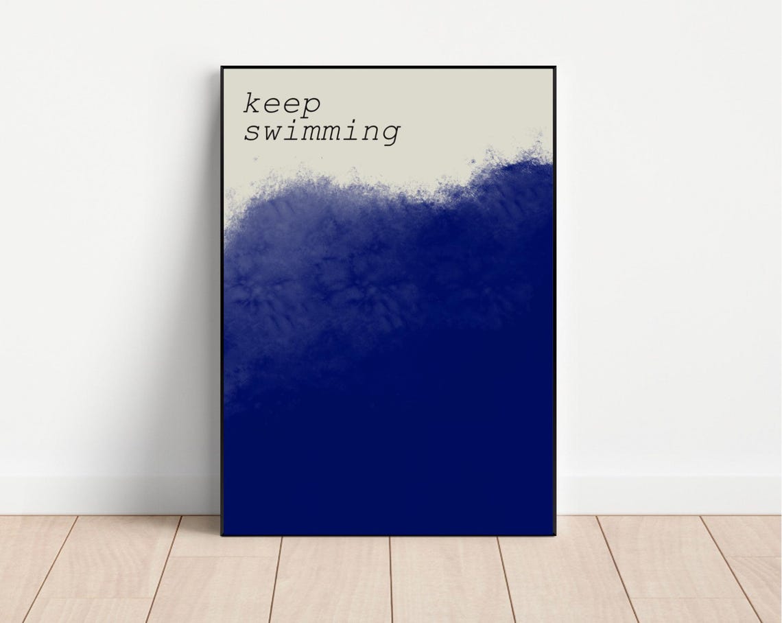 Just Keep Swimming Blue Watercolor Motivational Quote Wall Art - Image 2