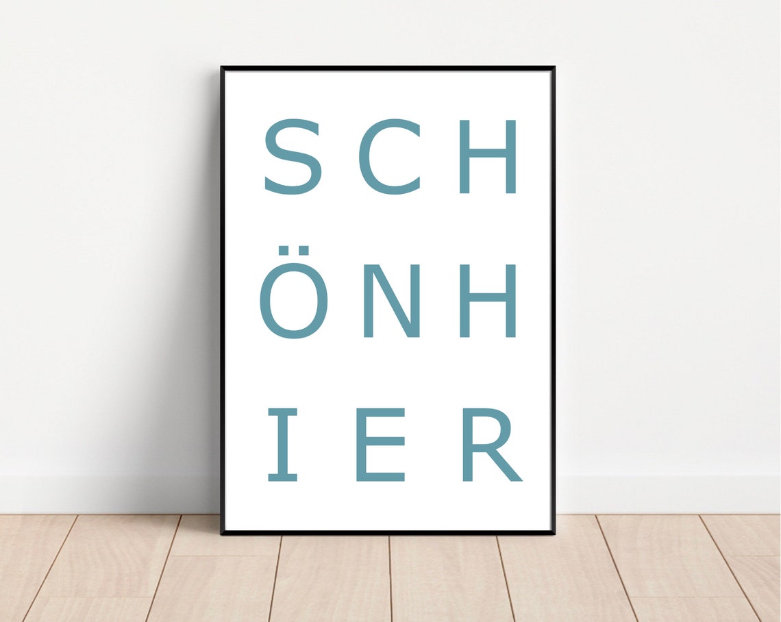 Schön Hier Blue German Typography Minimalist Welcome Wall Art