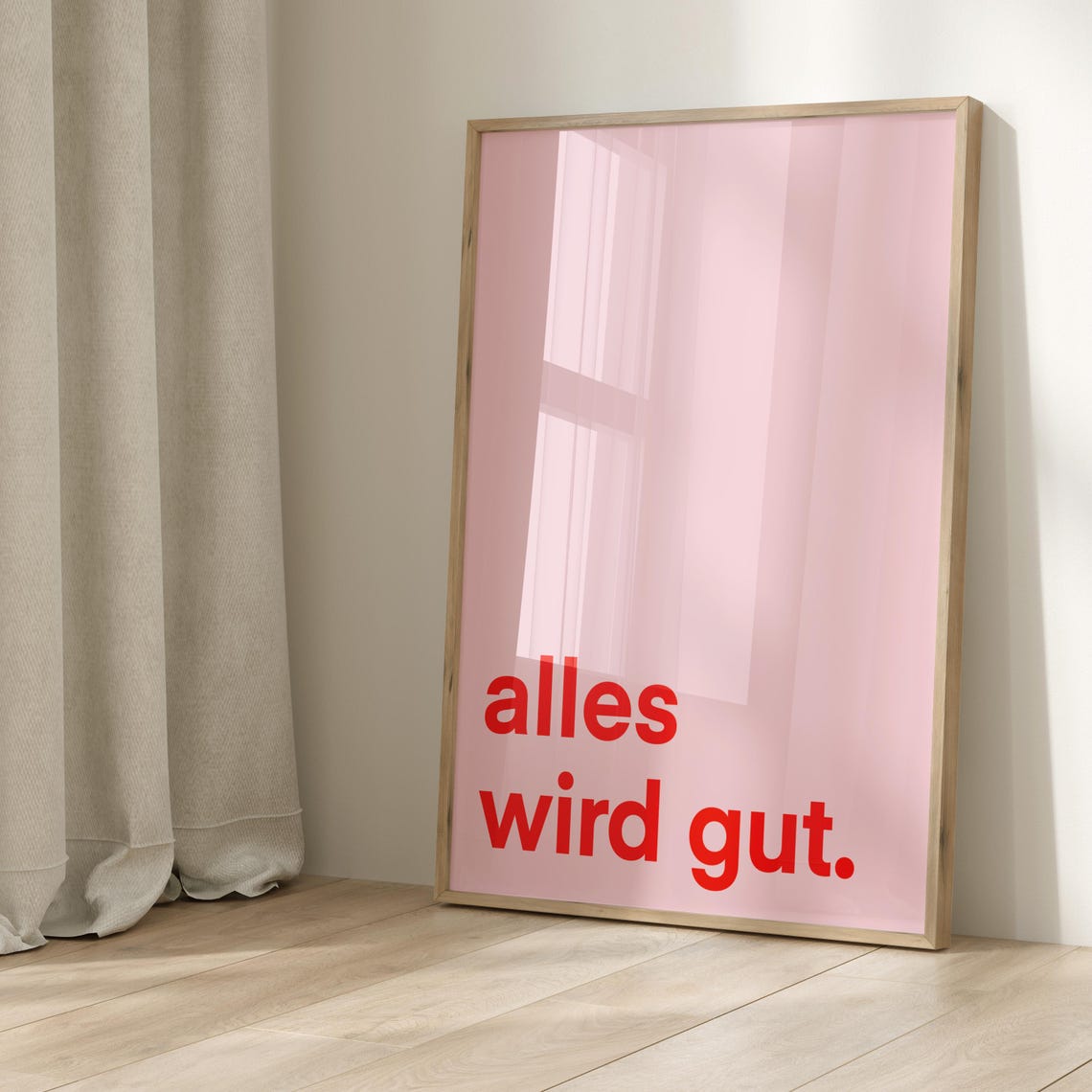 Alles Wird Gut German Quote Poster Red Text on Pink Background