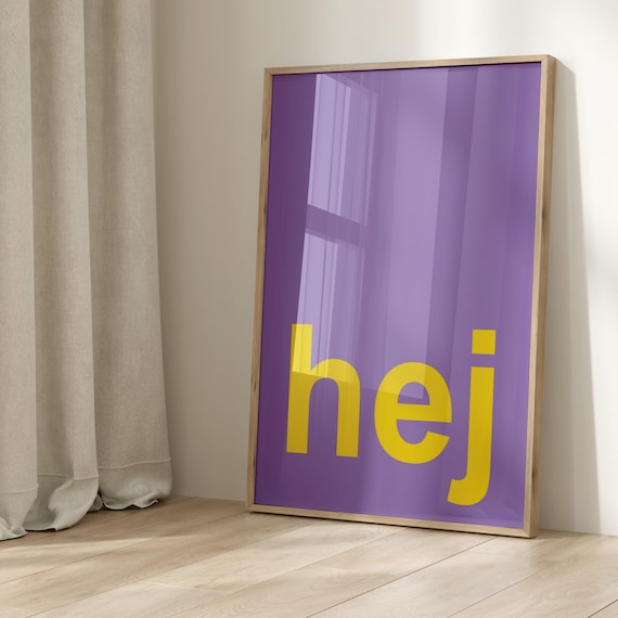 Hej Yellow On Purple Bold Scandinavian Minimalist Word Poster