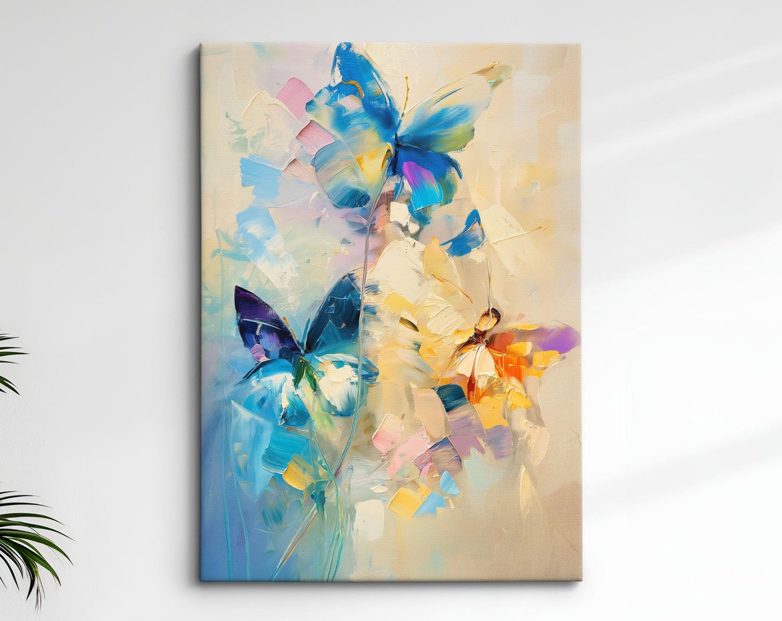 Colorful Butterflies Abstract Oil Painting Framed Print Framed Portrait Wall Art Poster Home Decor Interior Butterfly Lover Gift