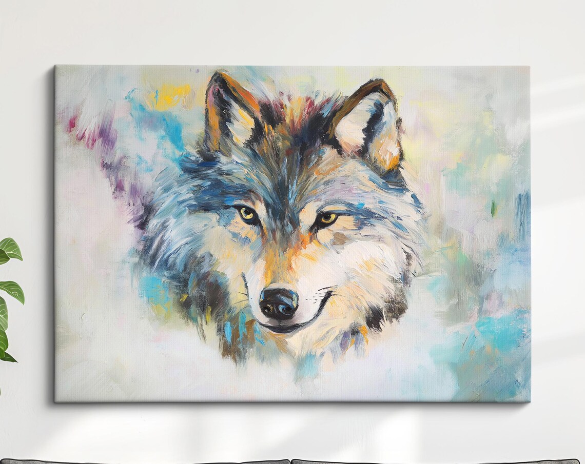 Wolf Abstract Oil Painting Pastel Portrait Grey Wildlife Wall Art Poster
