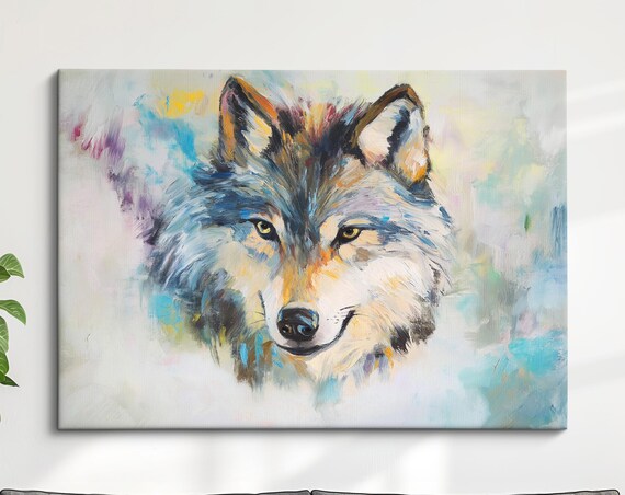Wolf Abstract Oil Painting Pastel Portrait Grey Wildlife Wall Art Poster