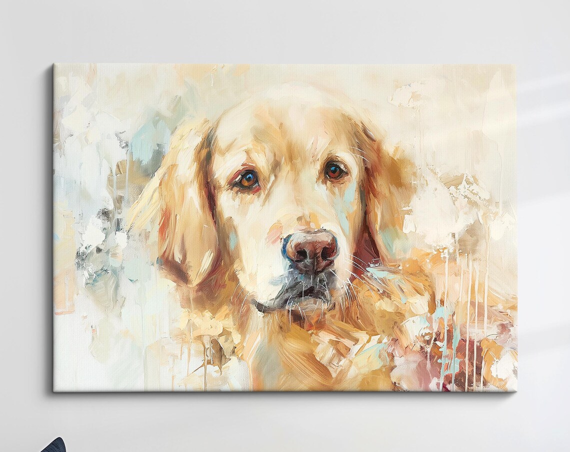 Golden Retriever Face Front Soft Neutral Abstract Oil Painting Poster
