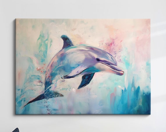Dolphin Abstract Oil Painting, Animal Art Print