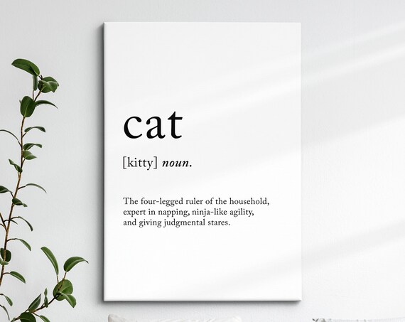 Cat Funny Definition Dictionary Quote Minimalist Black White Wall Art Print