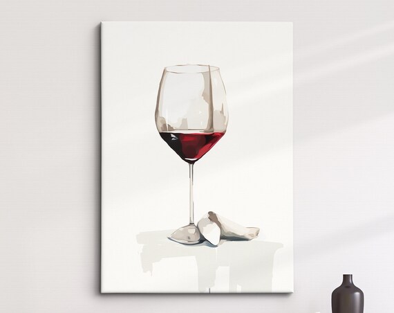 Minimalist Red Wine Glass With Petals White Elegant Kitchen Wall Art