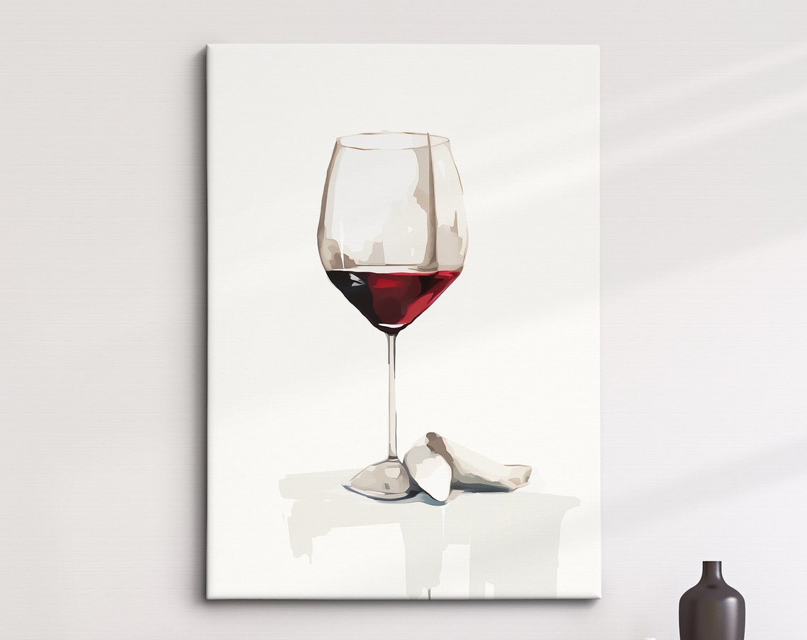 Minimalist Red Wine Glass With Petals White Elegant Kitchen Wall Art