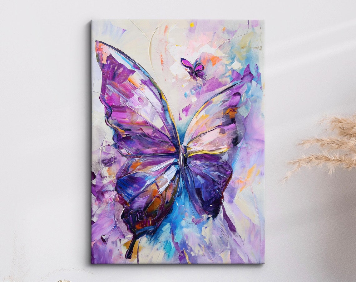 Large Purple Butterfly Pair Delicate Pastel Abstract Wall Art