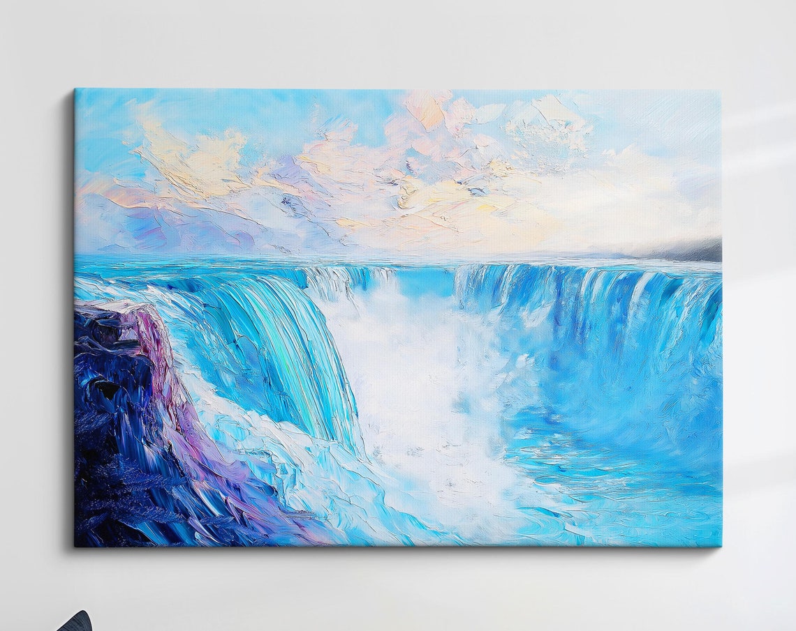 Niagara Falls Blue Waterfall Impressionist Oil Painting Travel Poster