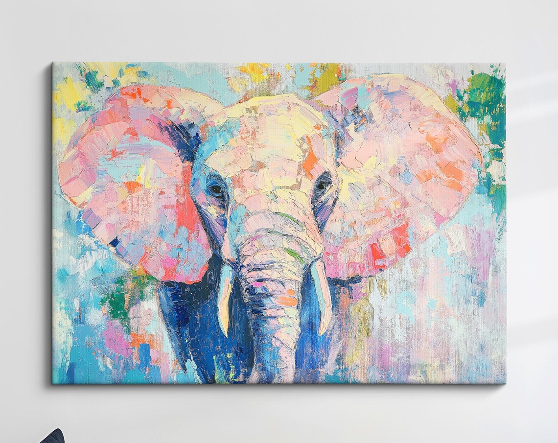 Elephant Abstract Oil Painting, Animal Art Print