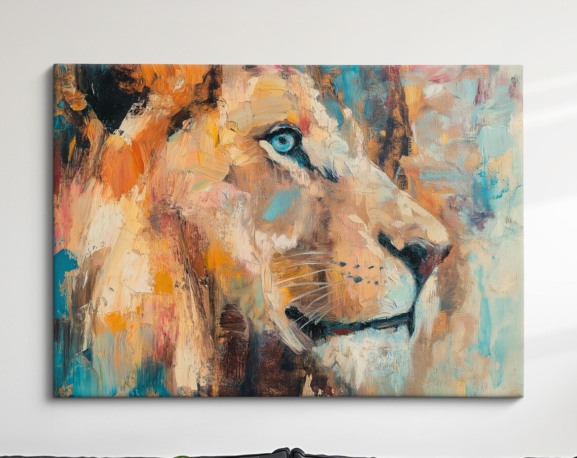 Lioness Abstract Oil Painting Side Profile Wild Cat Portrait Poster