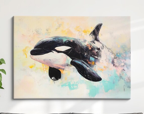 Orca Killer Whale Abstract Oil Painting Pastel Ocean Wildlife Poster