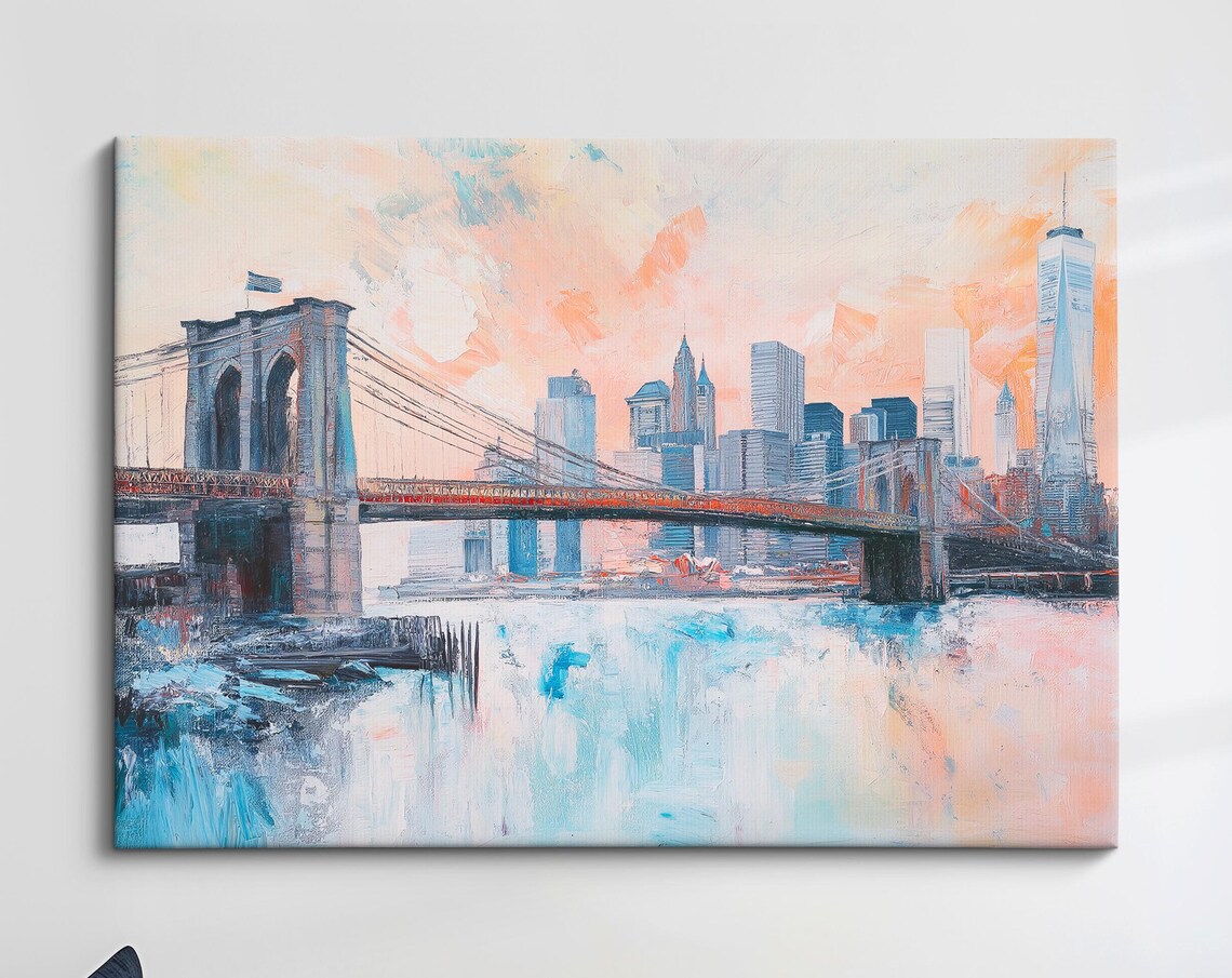 Brooklyn Bridge New York Pastel Skyline Impressionist Travel Poster