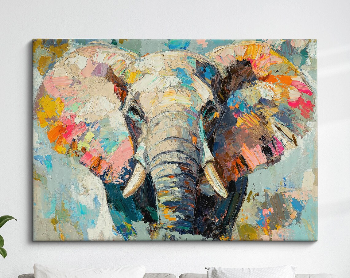 Abstract Elephant Oil Painting, Animal Art Print