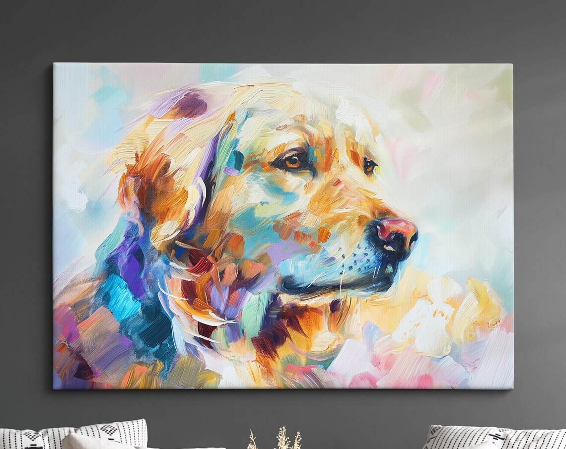 Golden Retriever Side Profile Pastel Blue Purple Abstract Dog Poster